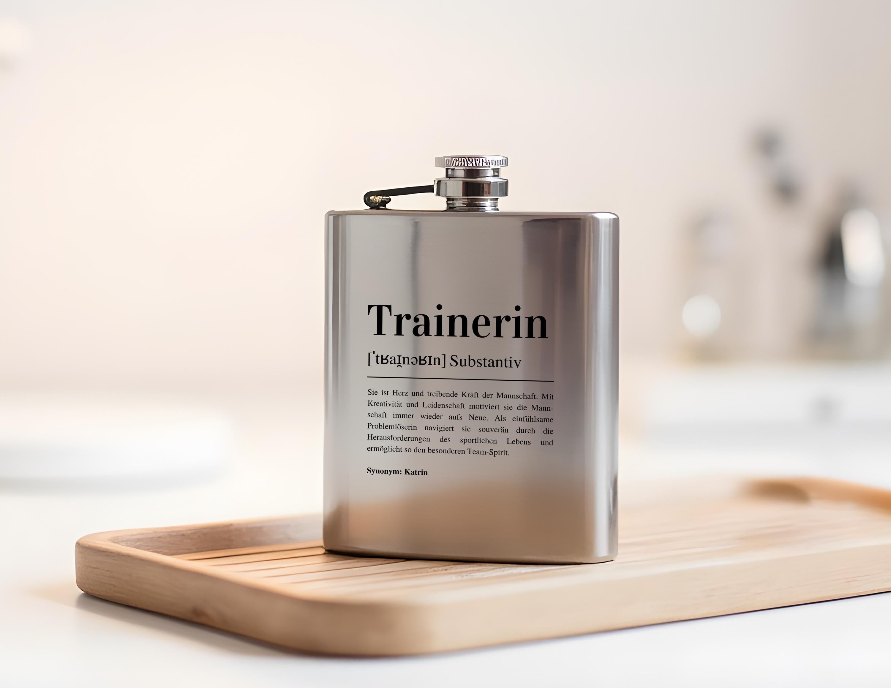 Flachmann Trainer personalisiert | Geschenk für Trainer oder Trainerin | Edelstahl Trinkflasche | Lasergravur mit Namen