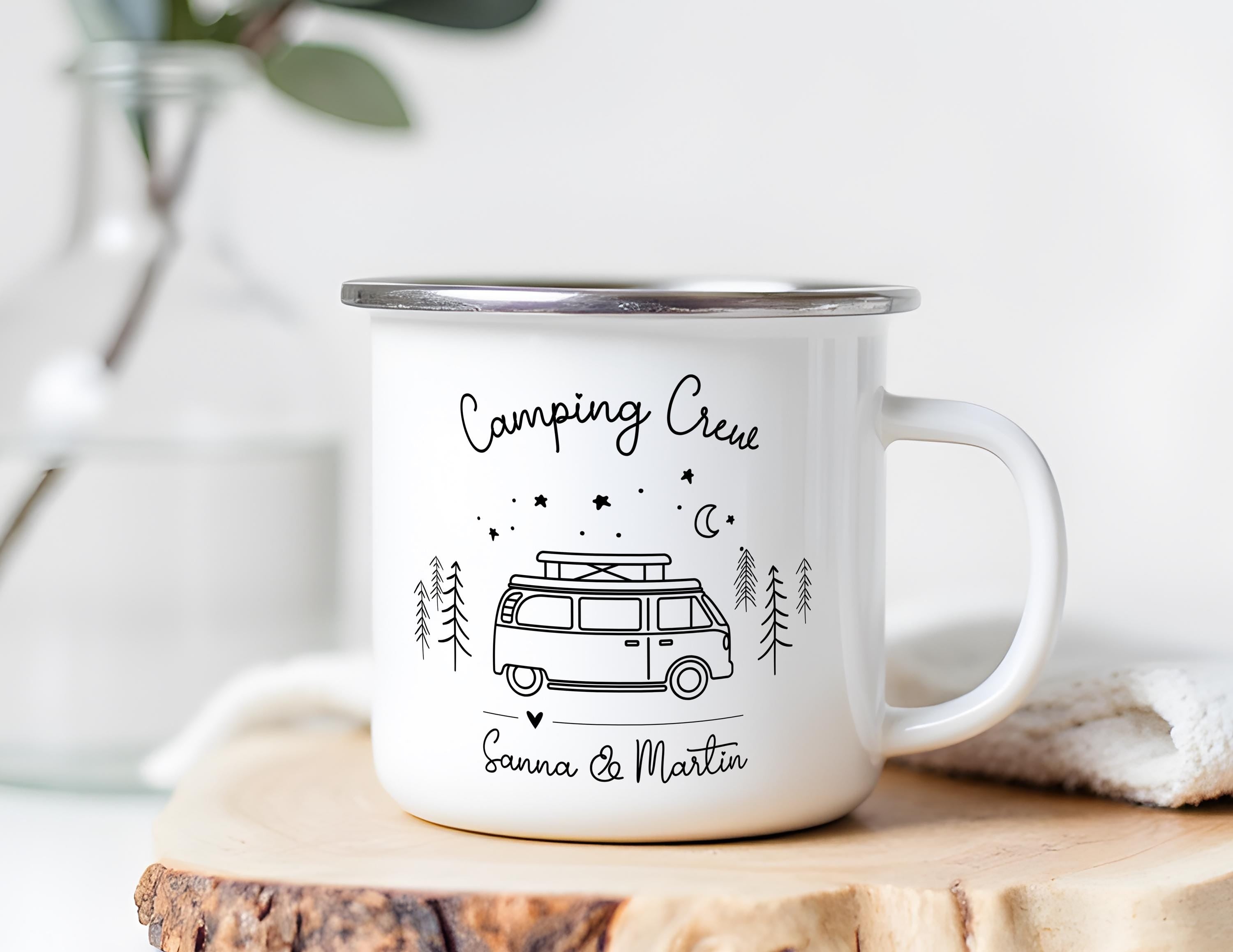 Camper Tasse Emaille | Camping Becher personalisiert | Campingbus Wohnmobil | Camping Crew