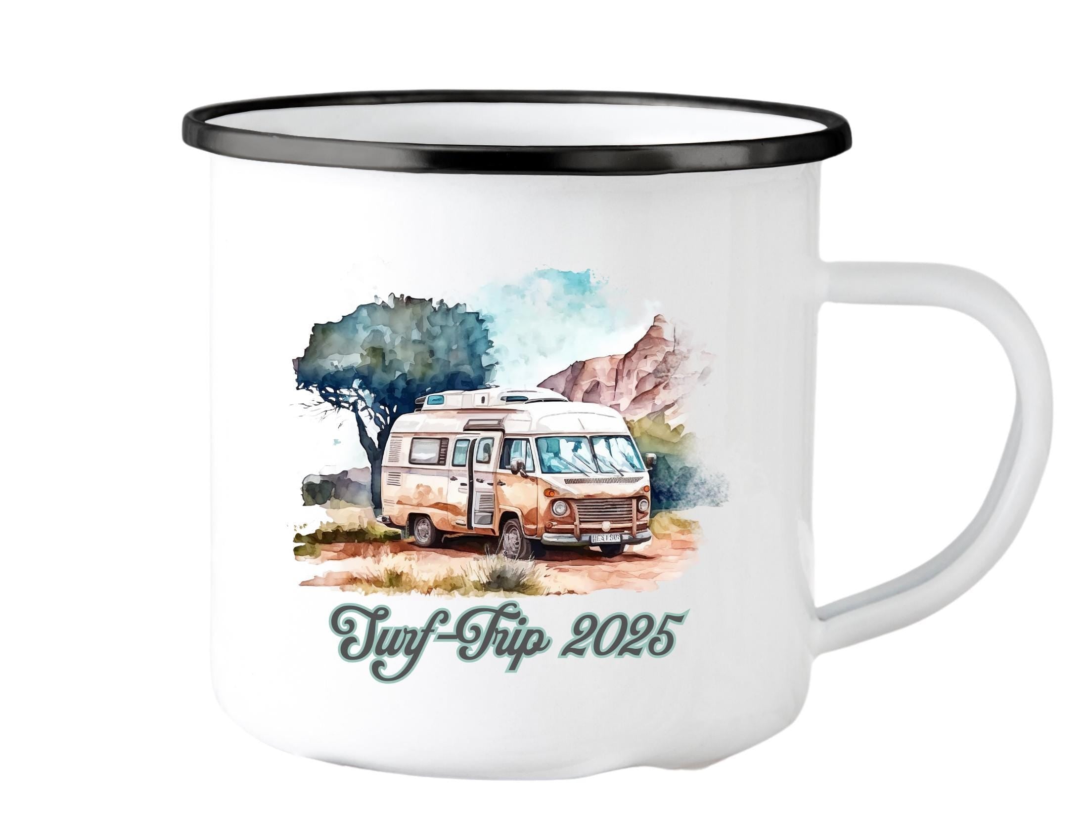 Emaille Tasse | Camping | personalisiert | Retro VW-Bulli