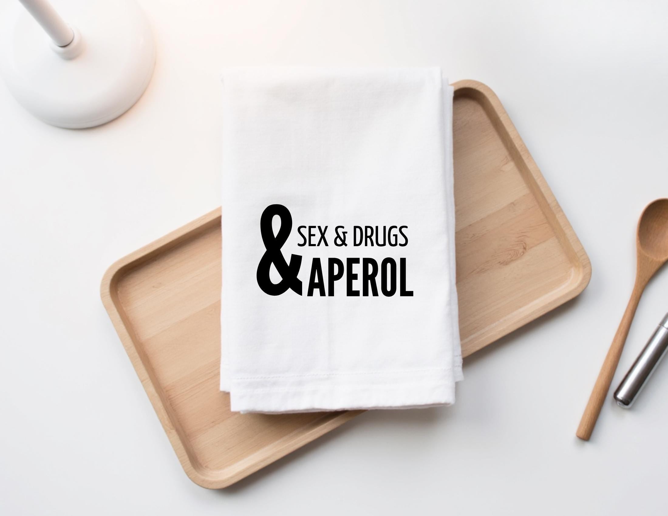 Geschirrtuch | Sex Drugs & Aperol | lustiger Spruch | Geschenk Mädelsabend Aperolparty