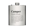 Camping Flachmann mit Definition von Camper | personalisiertes Geschenk | Edelstahl Flasche | Lasergravur mit Name