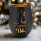 Windlicht Weihnachten personalisiert | schwarz gold | gelasertes Glas innen gold | außen schwarz | diverse Motive mit Deinem Namen