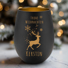 Windlicht Weihnachten personalisiert | gelasertes Glas innen gold | außen schwarz oder weiß | diverse Motive mit Deinem Namen