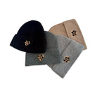 Strick Mütze | mit gesticktem Leo Herz | Leoherz | schwarz, grau, hellgrau, taupe