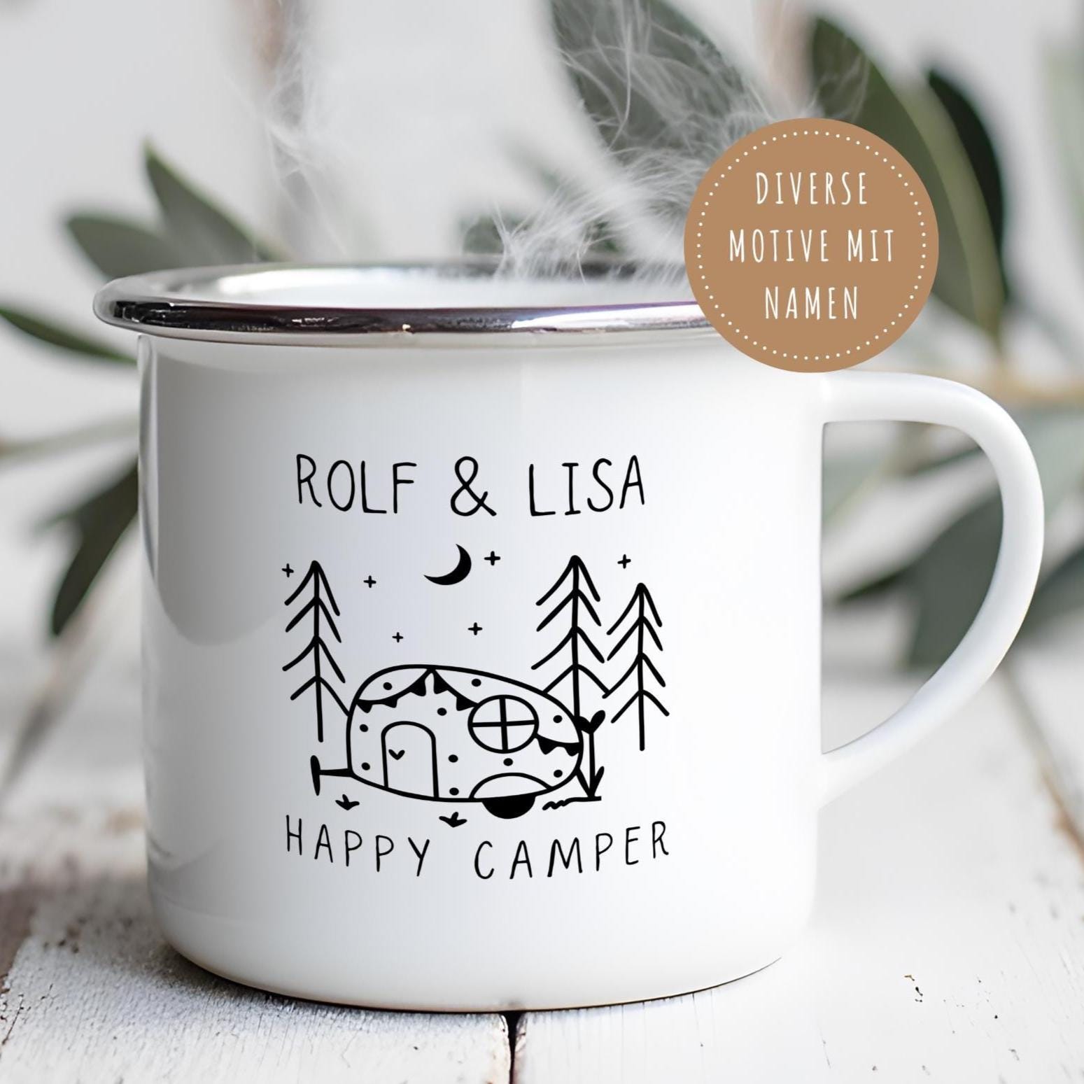 Camper Tasse Emaille personalisiert | Camping | Geschenke für Camper | Camping Zubehör | personalisierte Tassen für Camper