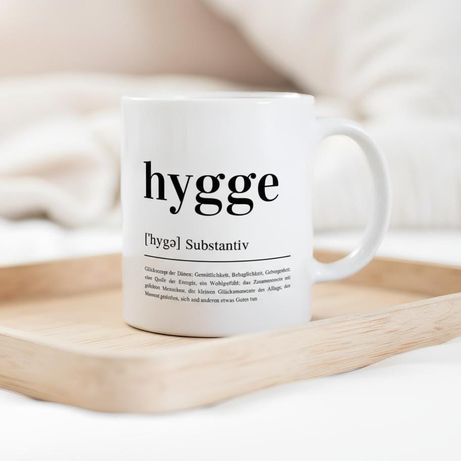 Hygge Definition Tasse - Weiße Keramiktasse für gemütliche Momente - Spülmaschinen- und mikrowellenfest