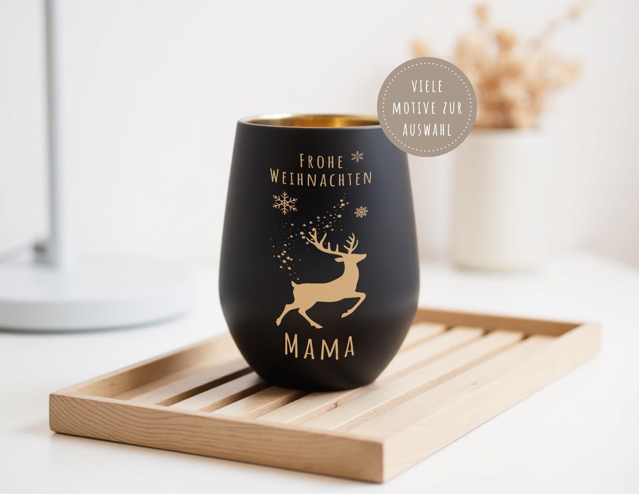 Windlicht Weihnachten personalisiert | schwarz gold | gelasertes Glas innen gold | außen schwarz | diverse Motive mit Deinem Namen