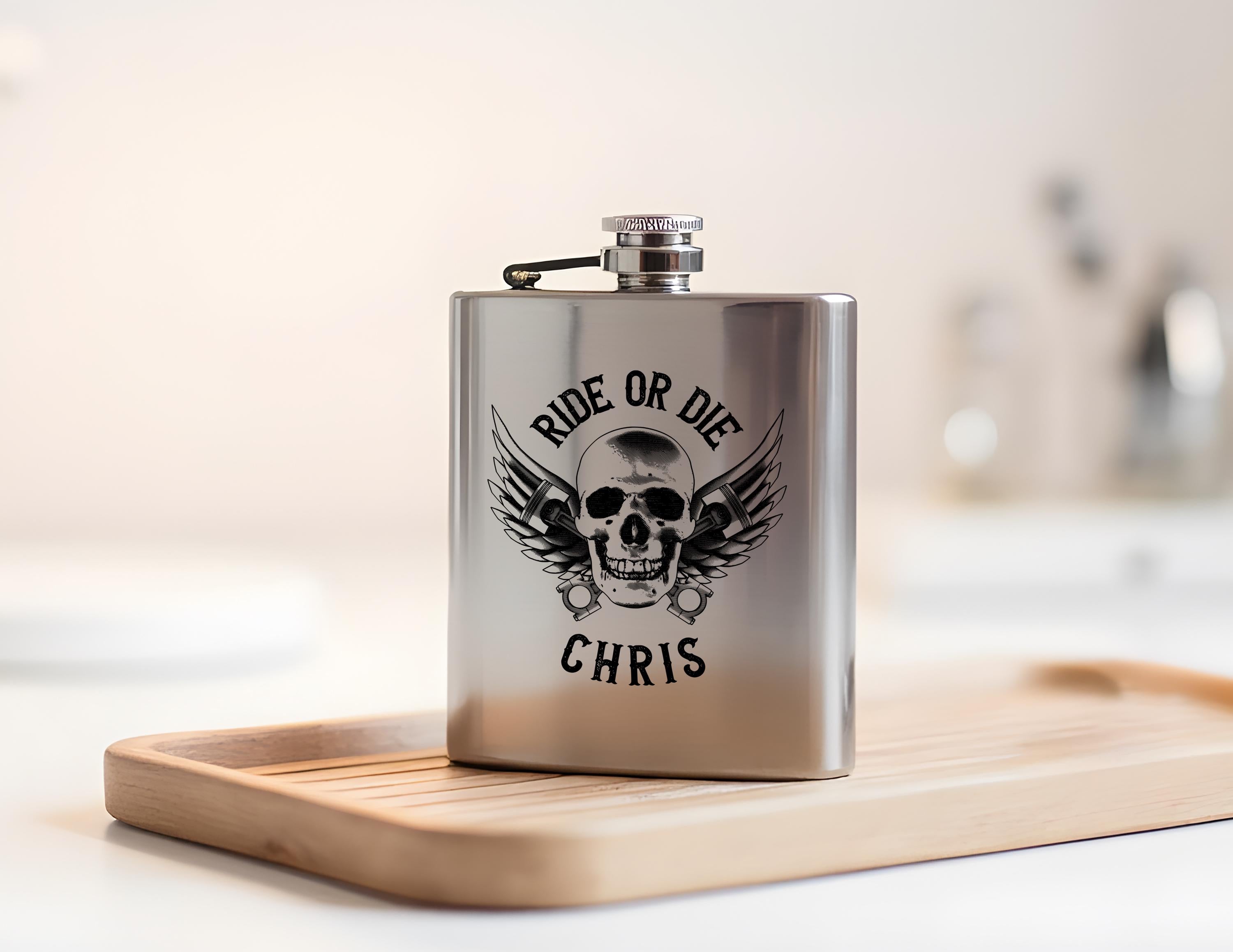 Flachmann | personalisiertes Geschenk für Biker | Trinkflasche Edelstahl mit Namen