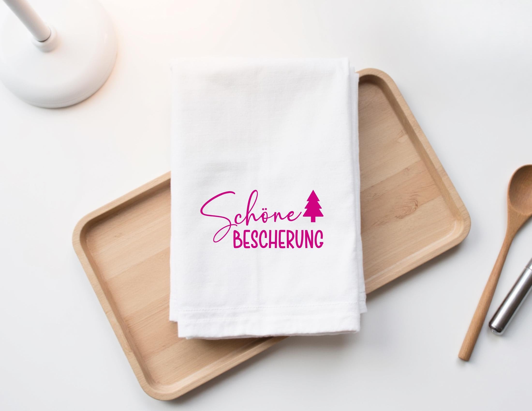 Geschirrtuch Weihnachten | Schöne Bescherung | in verschiedenen Farben - pink oder schwarz