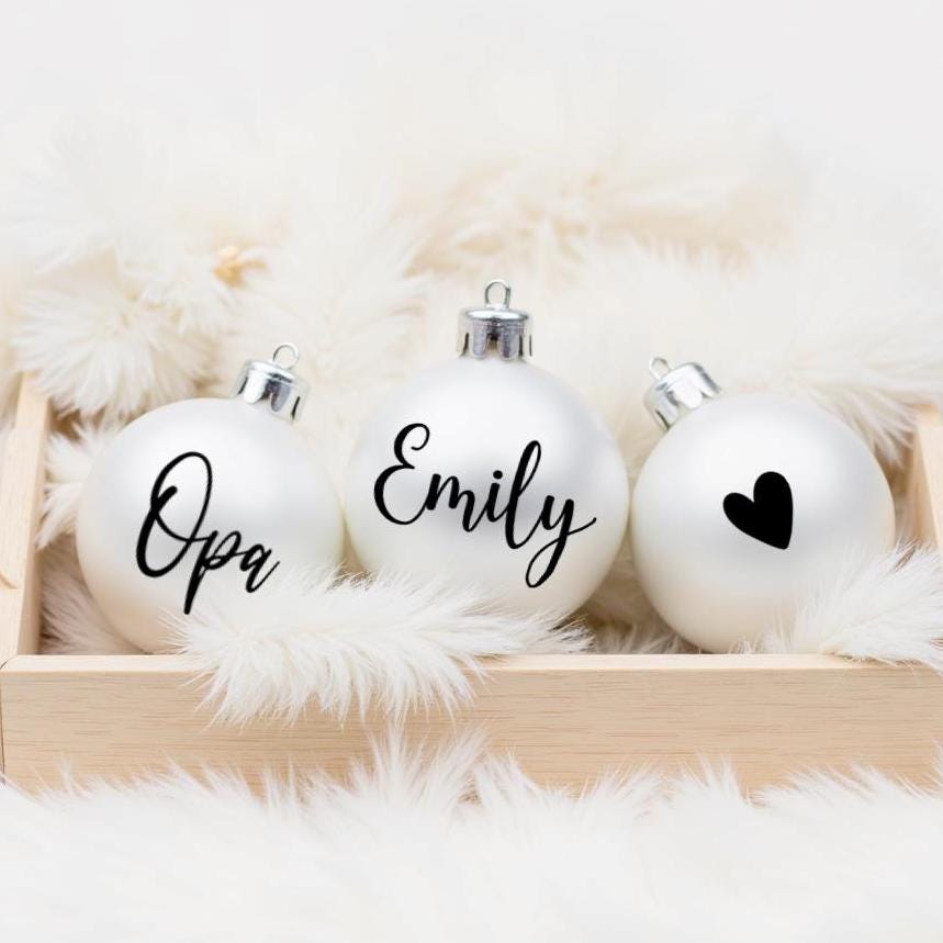 Sticker für Weihnachtskugeln | für 6 oder 8 cm Durchmesser Kugel | Name in schwarz, weiß, roségold, silber