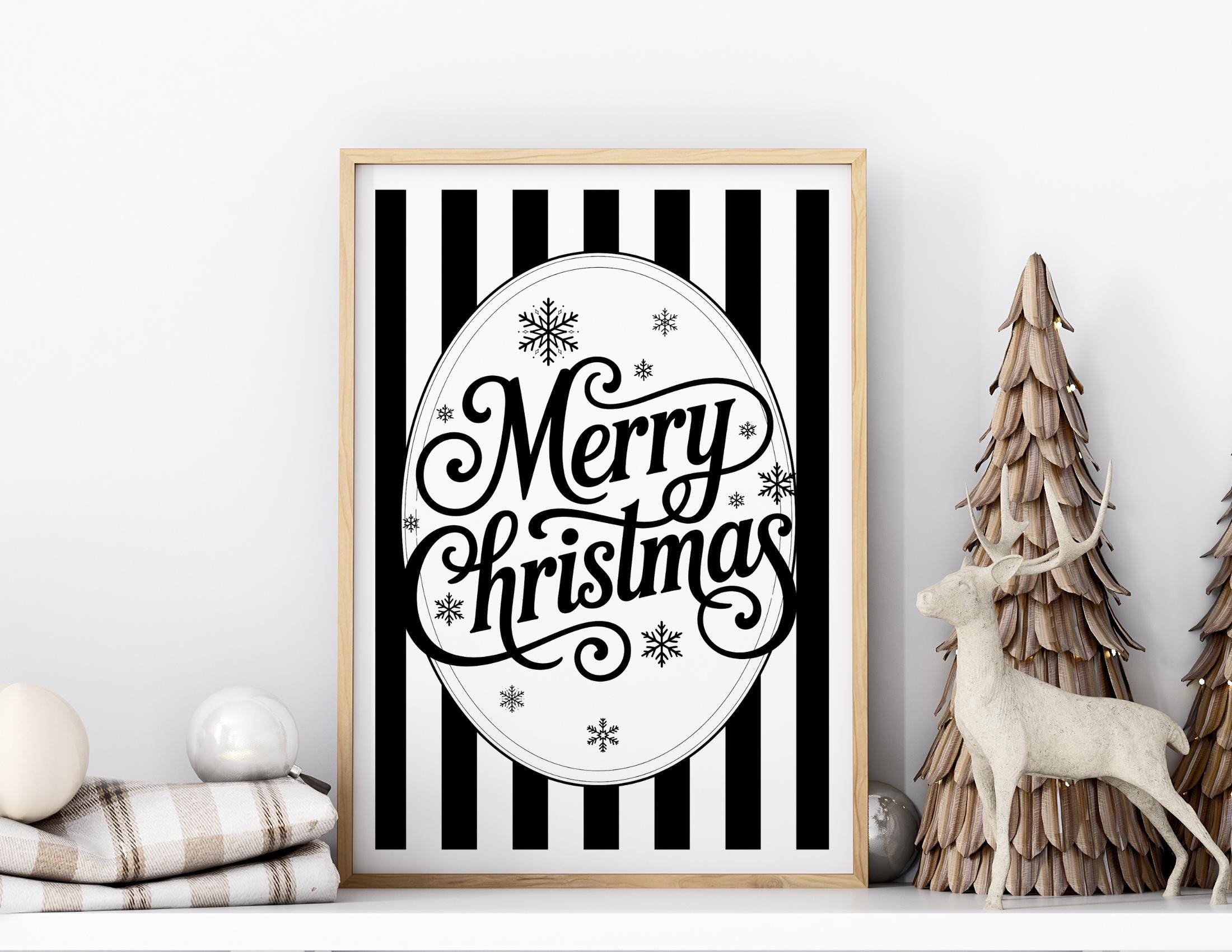 Weihnachtsposter Merry Christmas | Streifen | schwarz weiß minimalistisch | mit oder ohne Rahmen