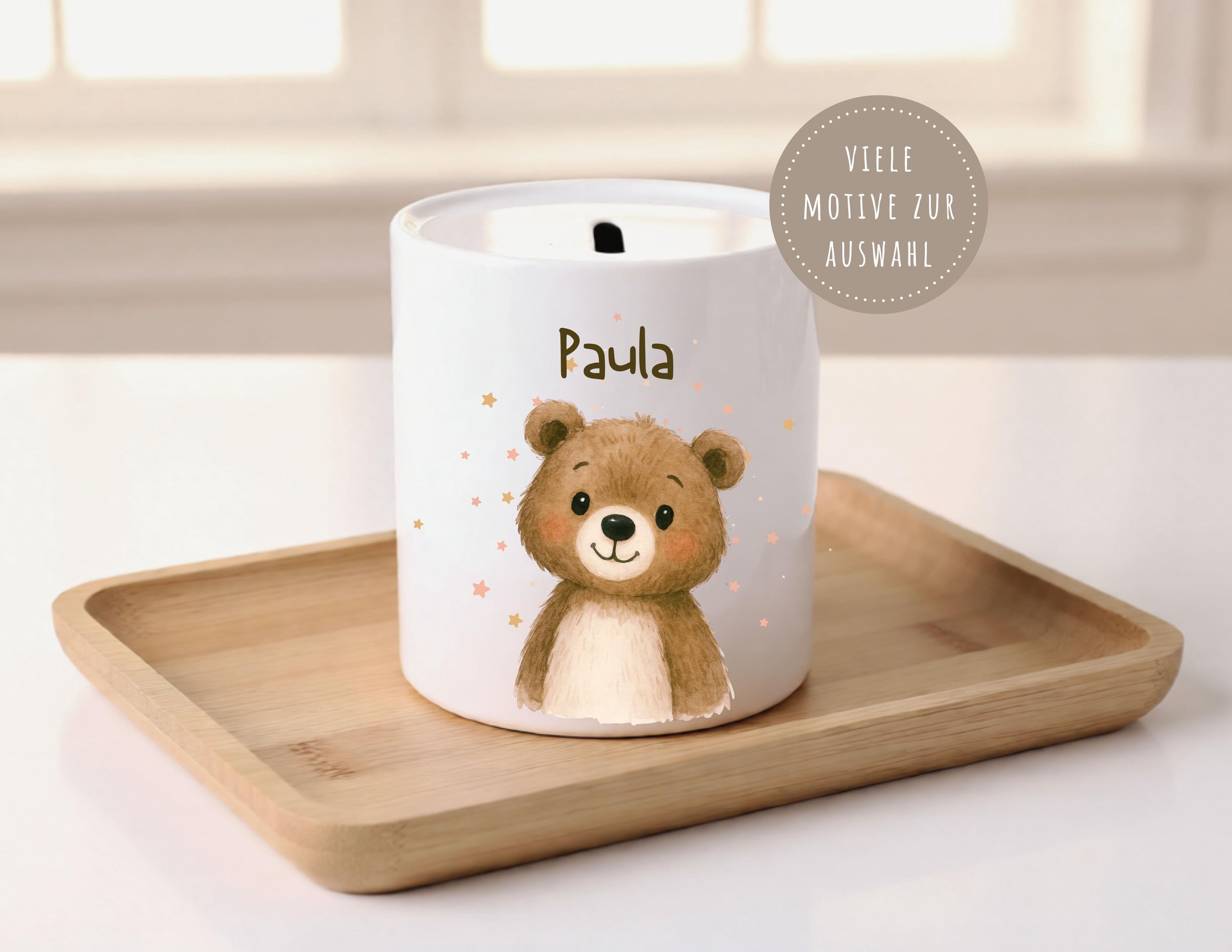 Personalisierte Spardose für Kinder | Geld Taufe Geburt schenken | Geschenk | 8 unterschiedliche Tiermotive | Keramik Sparschwein