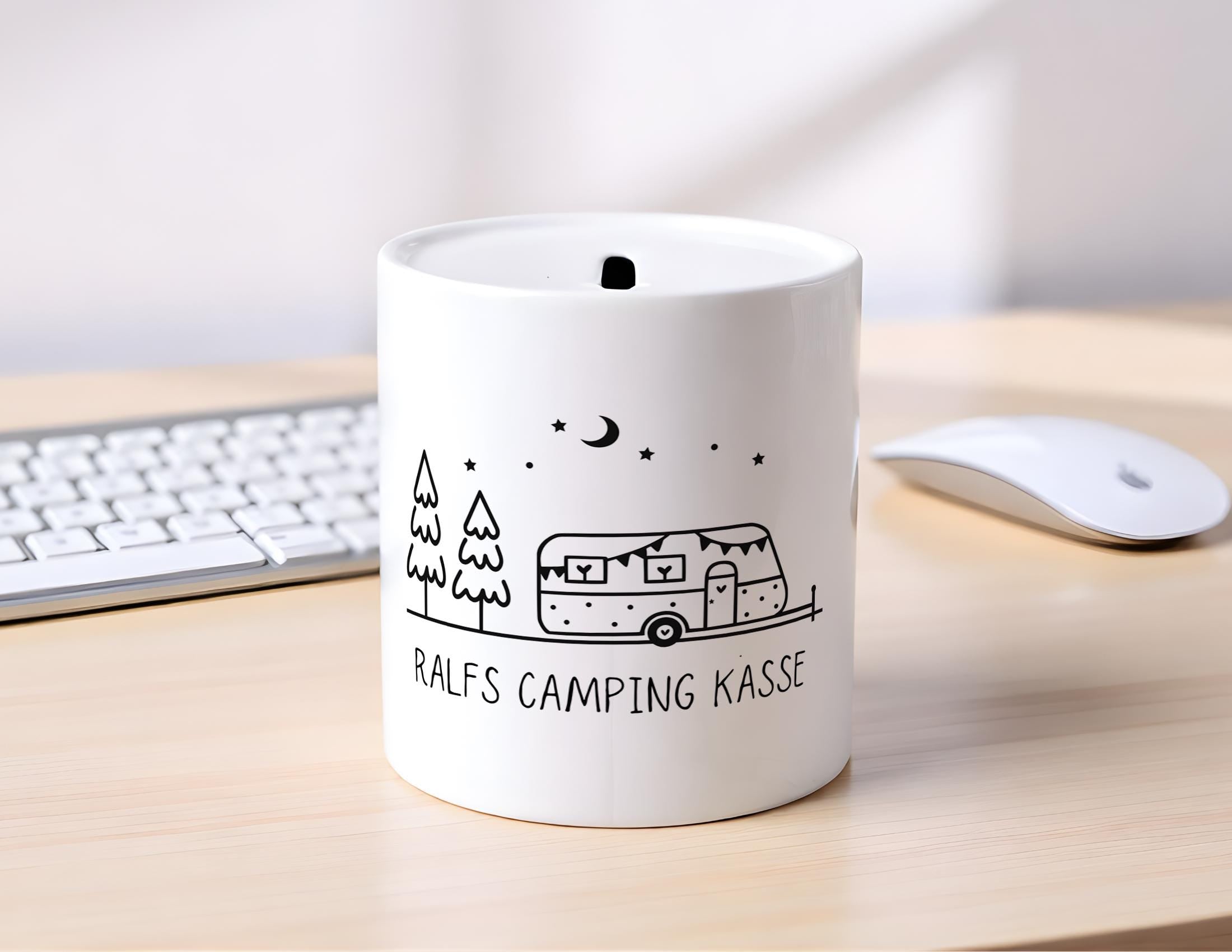 Spardose Camper personalisiert | Geld sparen und schenken | Geschenk Camping Reise Sparschwein