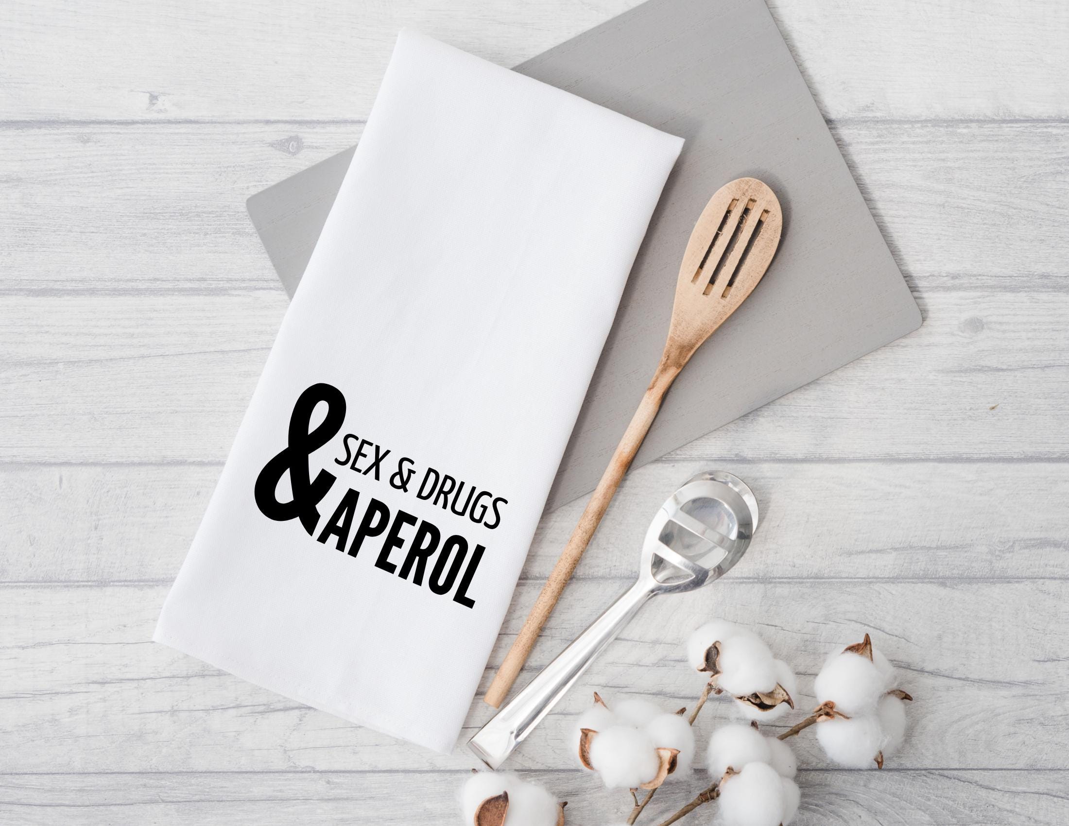 Geschirrtuch | Sex Drugs & Aperol | lustiger Spruch | Geschenk Mädelsabend Aperolparty