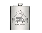 Camper Flachmann | personalisiertes Geschenk Camping | Edelstahl Flasche | Lasergravur | Name, Text & WoMo nach Wunsch einsetzbar
