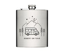 Camper Flachmann | personalisiertes Geschenk Camping | Edelstahl Flasche | Lasergravur | Name, Text & WoMo nach Wunsch einsetzbar