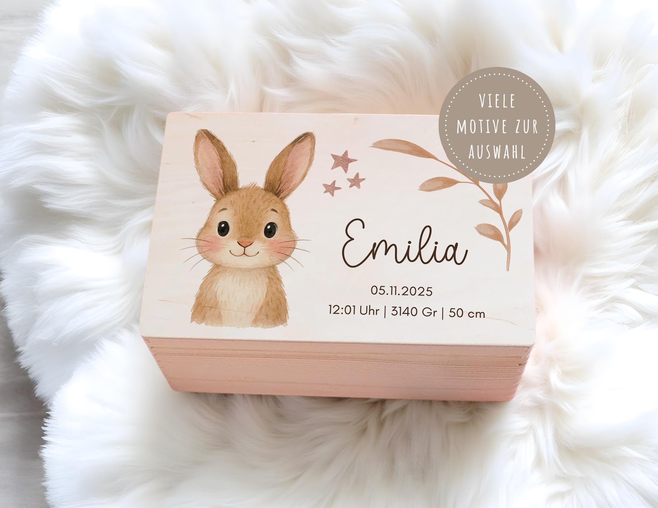 Erinnerungskiste | personalisiert | Baby | Tier-Motiv | Holz Erinnerungsbox | Babygeschenk | Taufe | Geschenkidee Geburt | Auswahl 8 Tiere