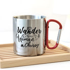 Karabinertasse | Personalisierbare Tasse für Camping Wandern Bergsteigen | Wander Woman | Edelstahltasse mit Karabiner | Karabinertasse