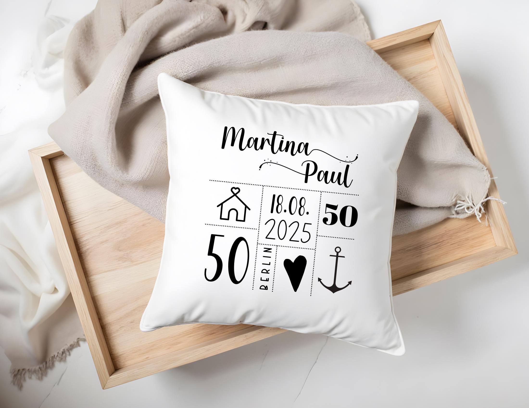 Hochzeitskissen | personalisiert | 40 x 40 cm | Kissen als individuelles Geschenk Goldene oder Silberne Hochzeit