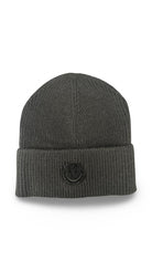 Strick Mütze mit gesticktem Smiley | Beanie in dunkelgrau, hellgrau, taupe, beige und pink | gestrickte Mütze