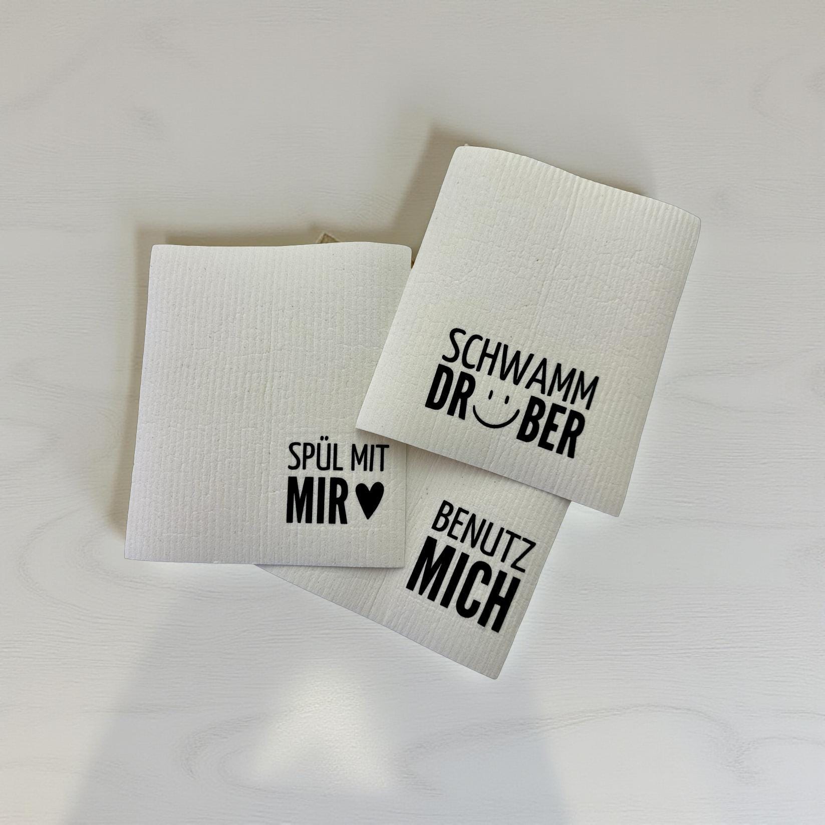 Lustige Schwammtücher 3er Set | Schwammtuch mit Spruch | Spüllappen | Wischtuch weiß | kleines Geschenk Mitbringsel | Öko | waschbar