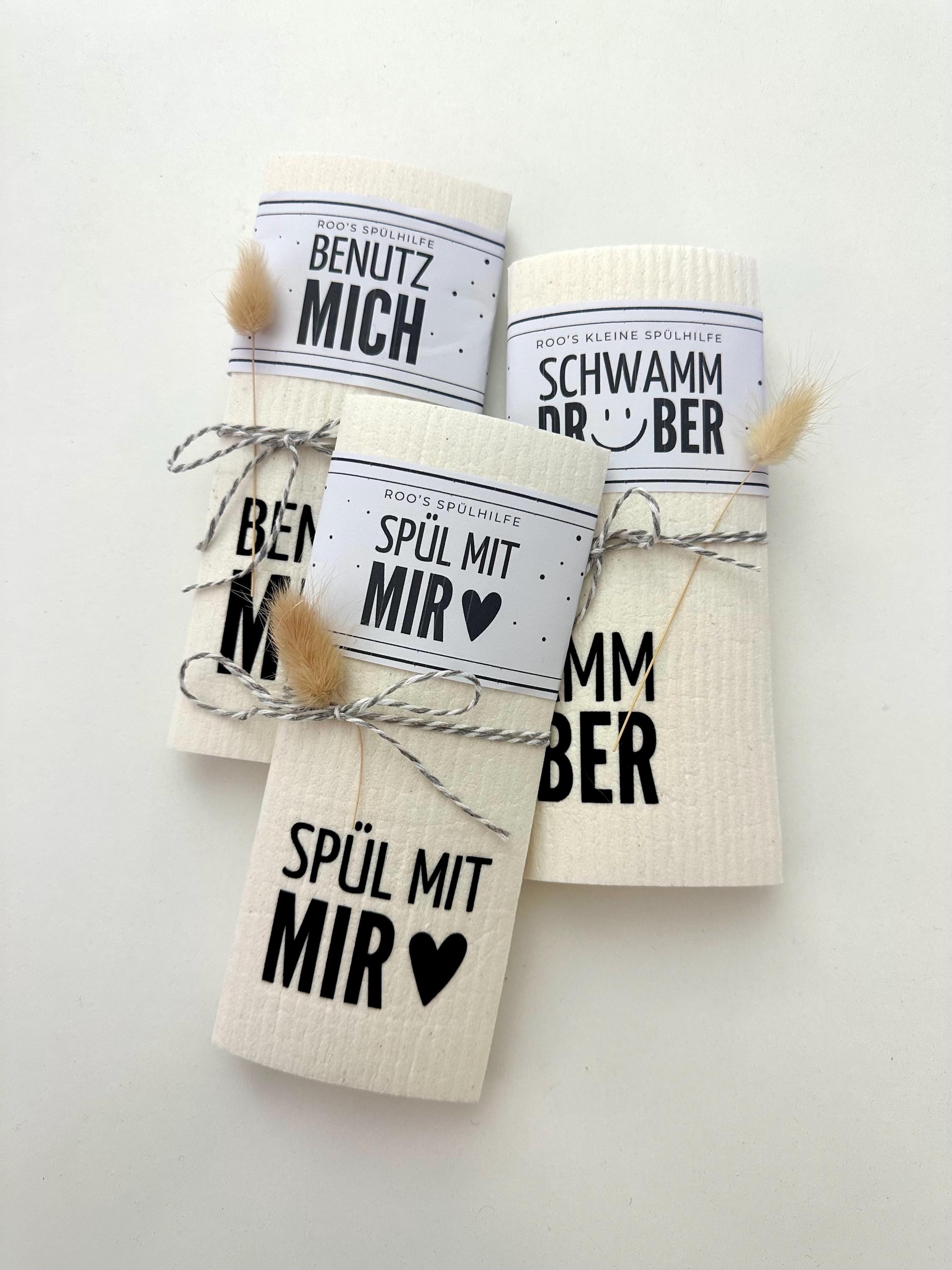 Lustige Schwammtücher 3er Set | Schwammtuch mit Spruch | Spüllappen | Wischtuch weiß | kleines Geschenk Mitbringsel | Öko | waschbar