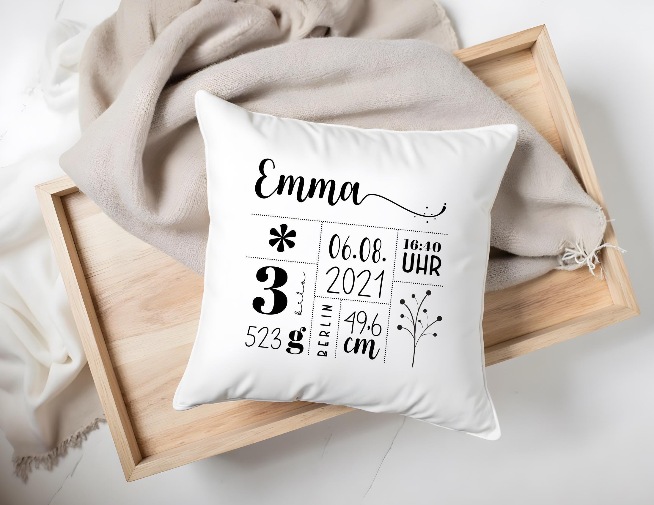 Geburtskissen | personalisiert | 40 x 40 cm | Baby Kissen als individuelles Geschenk zu Geburt oder Taufe