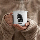 Personalisierte Emaille-Tasse mit Pferdemotiven | Weiße Emaille Tasse | Geschenk für Pferdefans