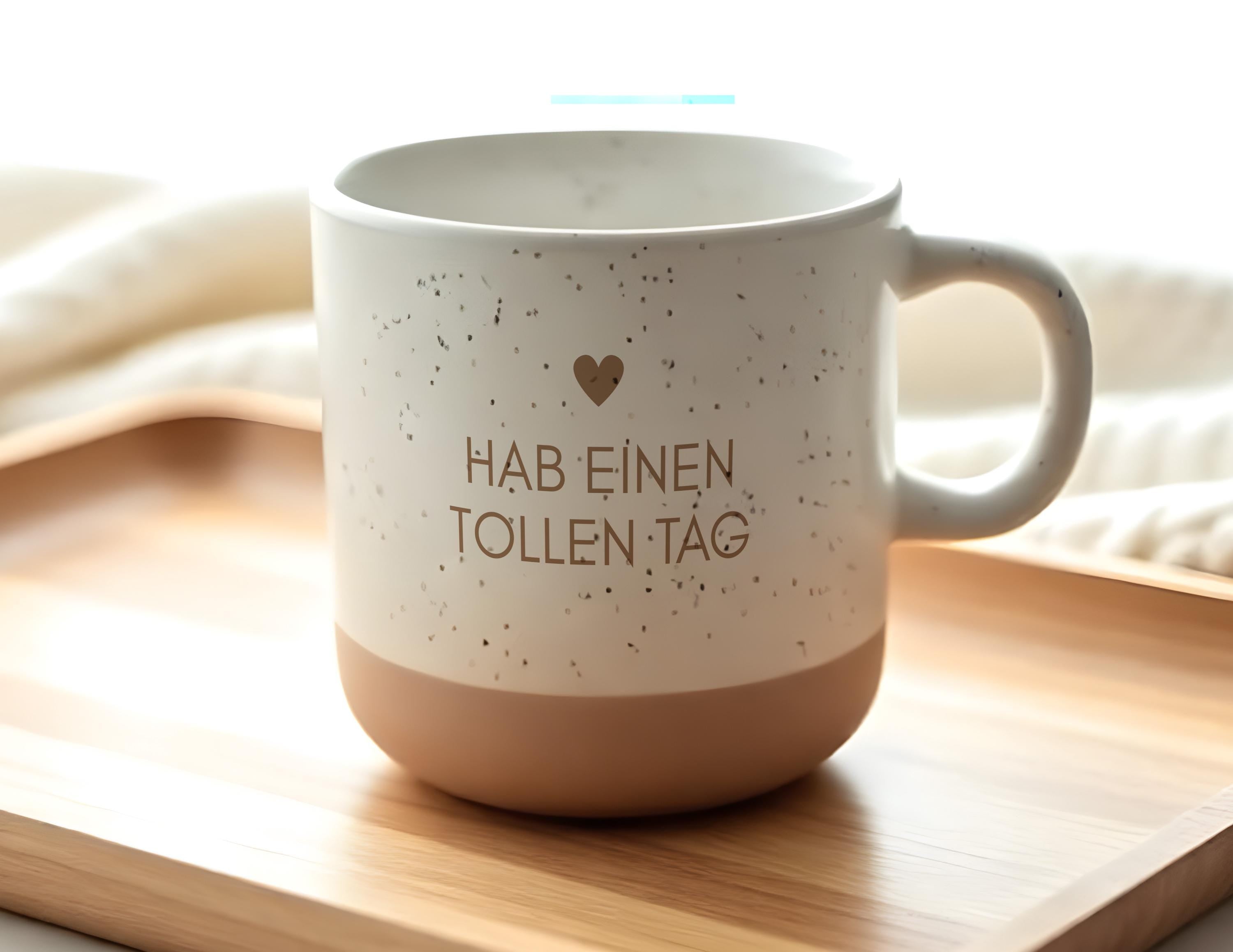 Keramikbecher mit Lasergravur | Hab einen tollen Tag | Keramiktasse | Tasse Becher mit Gravur