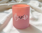 Duftkerze personalisiert | rosa im Glas | Sojawachs mit Blüte | Geschenkidee Mitbringsel mit Namen in Silber