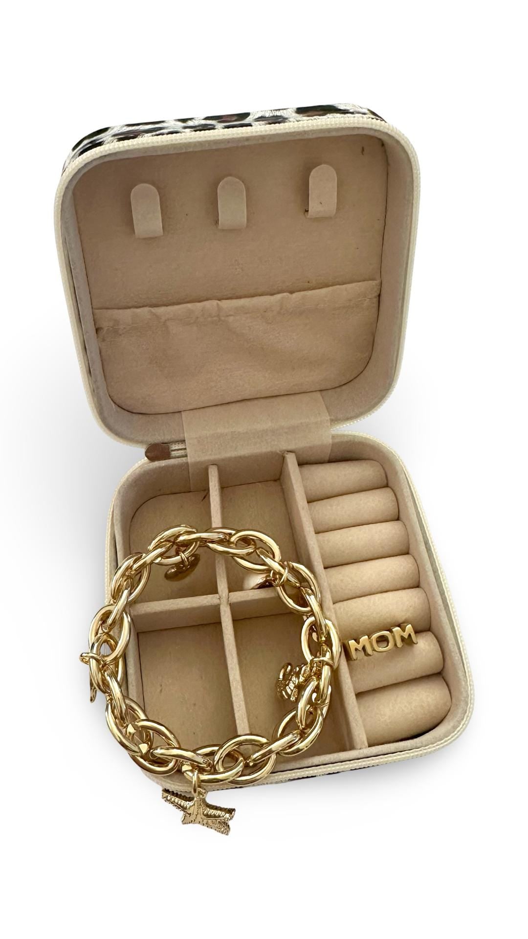 Schmuck-Etui Leomuster für die Reise | personalisierte Schmuckbox | kleine Schatulle mit Namen | Leo