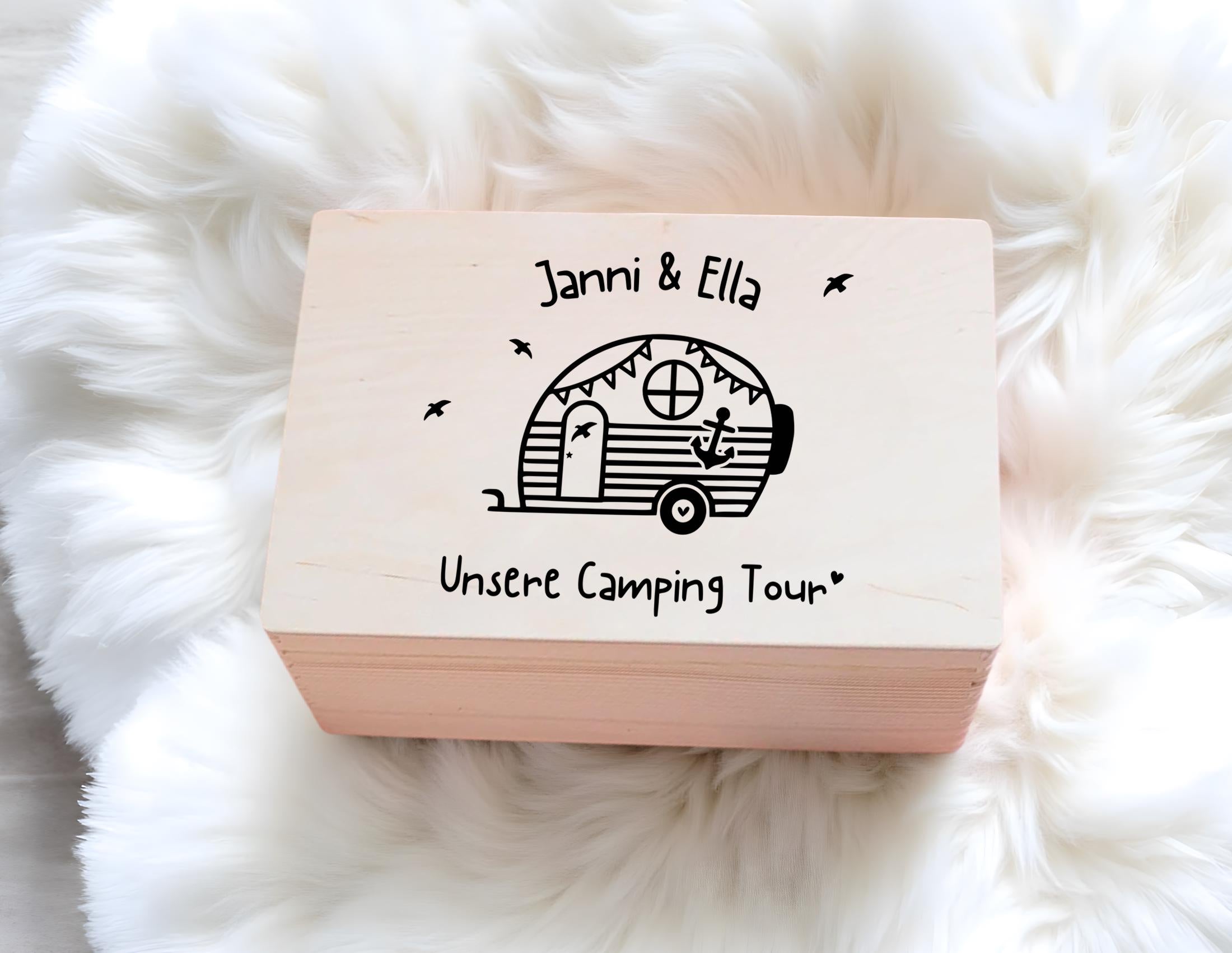 Camping Tour Erinnerungskiste | personalisiert | Holz Erinnerungsbox für Camper | personalisierte Kiste aus Holz | Sammel Box
