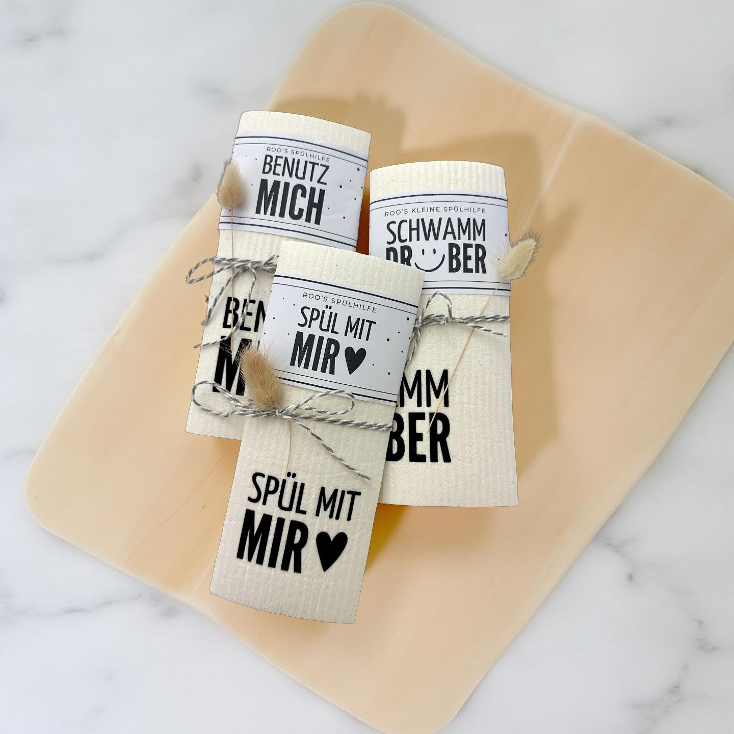 Lustige Schwammtücher 3er Set | Schwammtuch mit Spruch | Spüllappen | Wischtuch weiß | kleines Geschenk Mitbringsel | Öko | waschbar