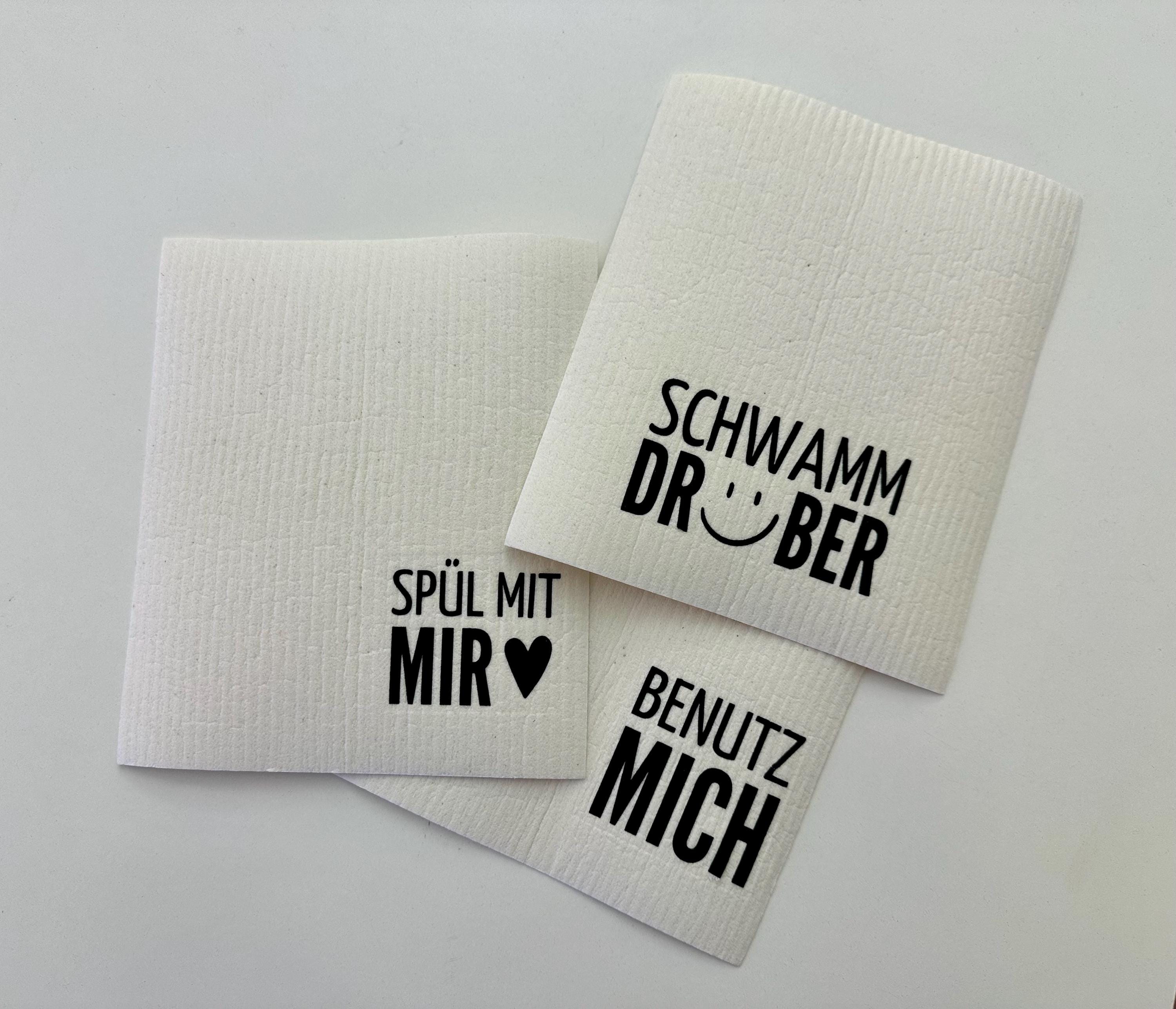 Lustige Schwammtücher 3er Set | Schwammtuch mit Spruch | Spüllappen | Wischtuch weiß | kleines Geschenk Mitbringsel | Öko | waschbar