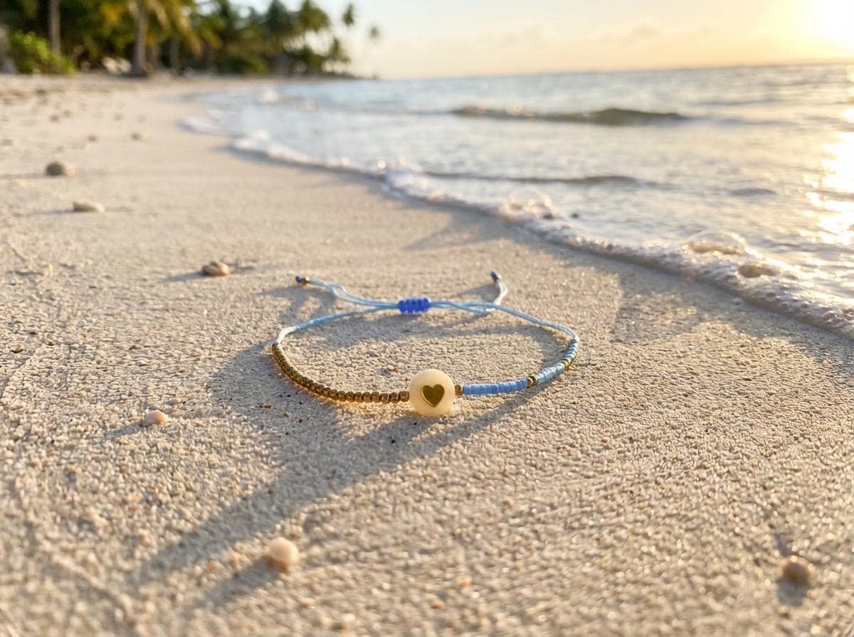 Zartes Armband mit Herz | kleines feines elastisches Perlenarmband mit Makrameeknoten | in rosa oder hellblau