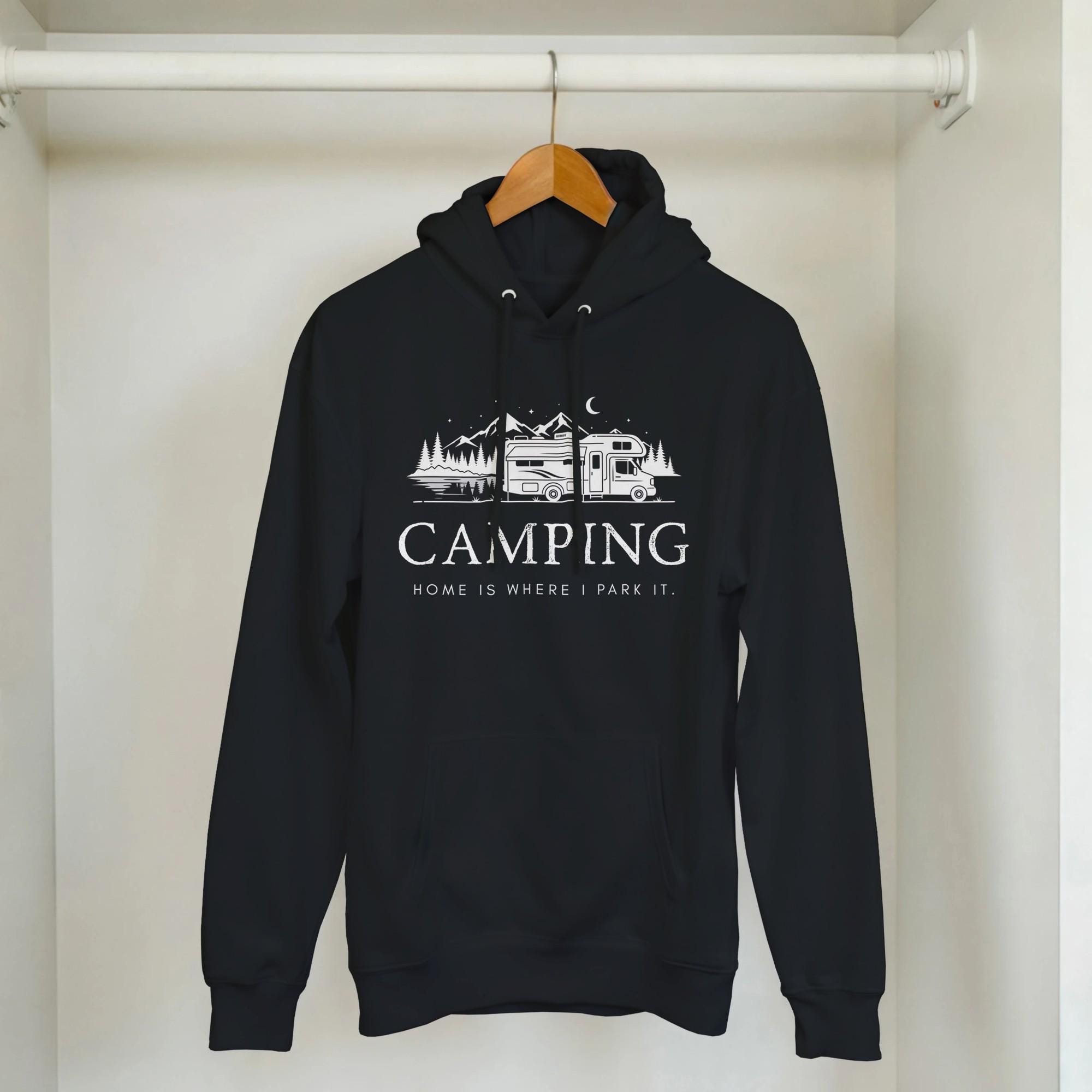 Schwarzer Hoodie für Camper - 'Home is Where I Park It' - Bequeme Baumwollmischung