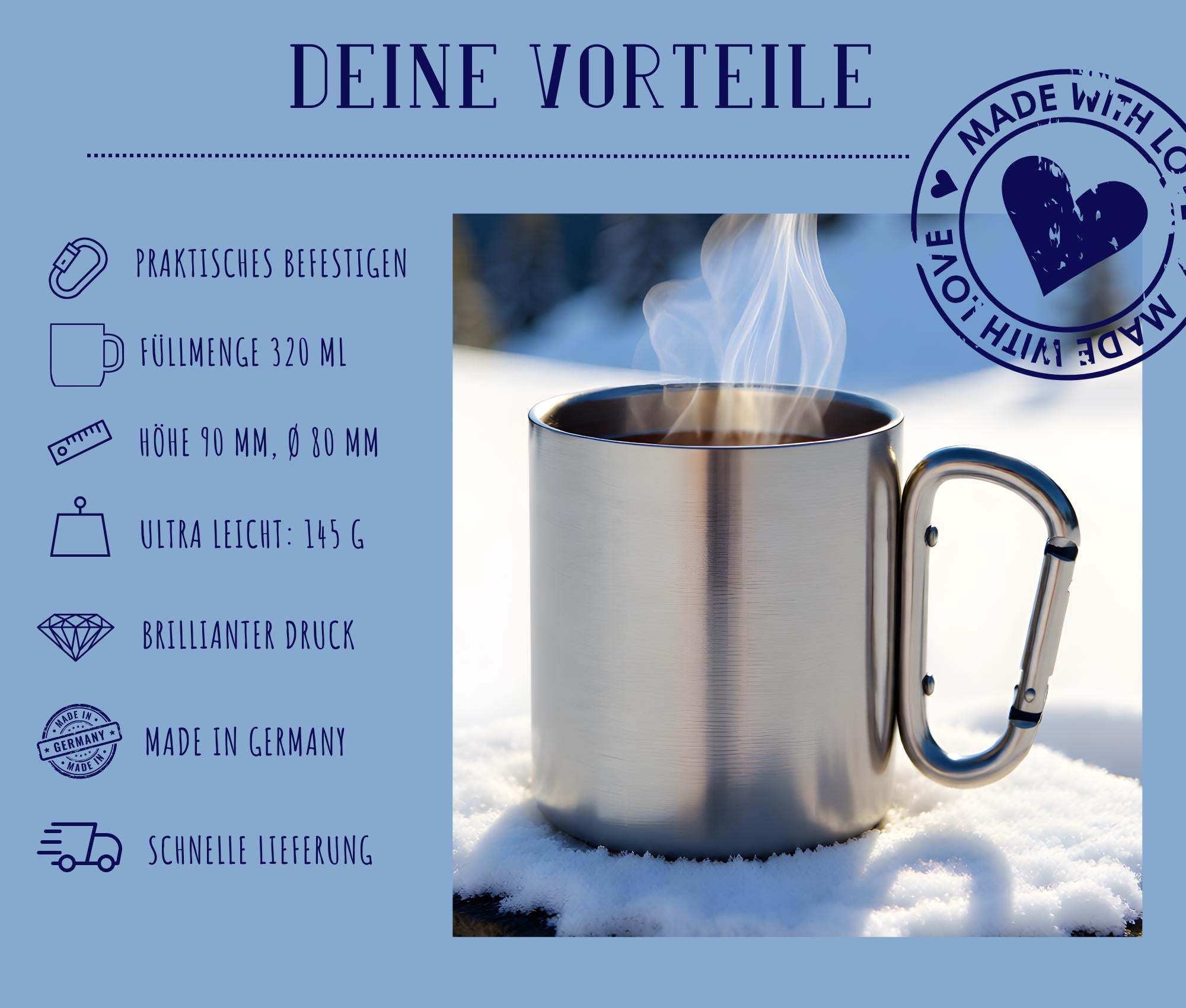 Edelstahltasse mit Karabinergriff Wilderness - Camping Tasse