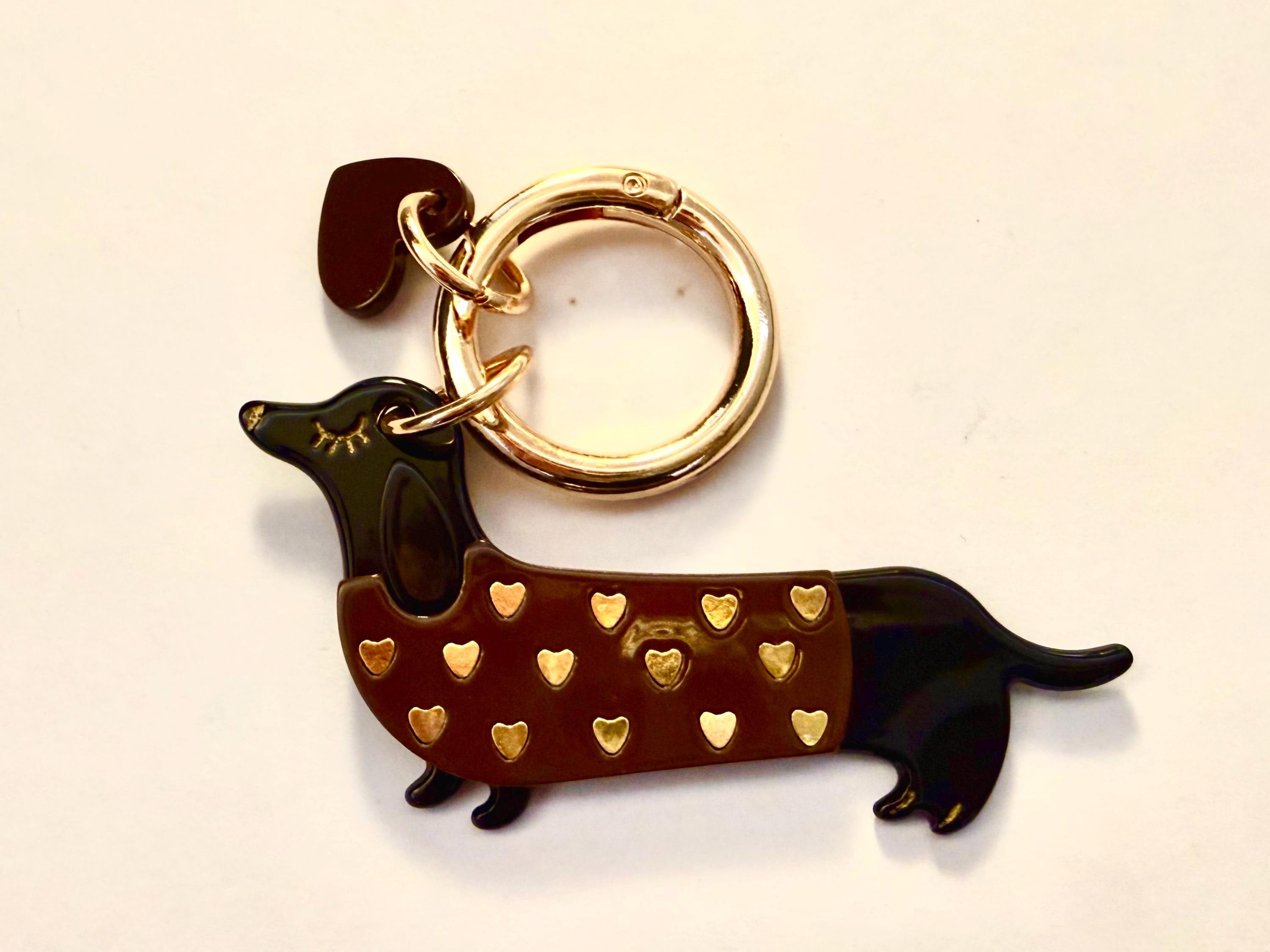 Dackel Anhänger am großen goldenen Karabiner | Charm für Taschen | Schlüsselanhänger | Taschenschmuck Taschenanhänger | Bag Charm