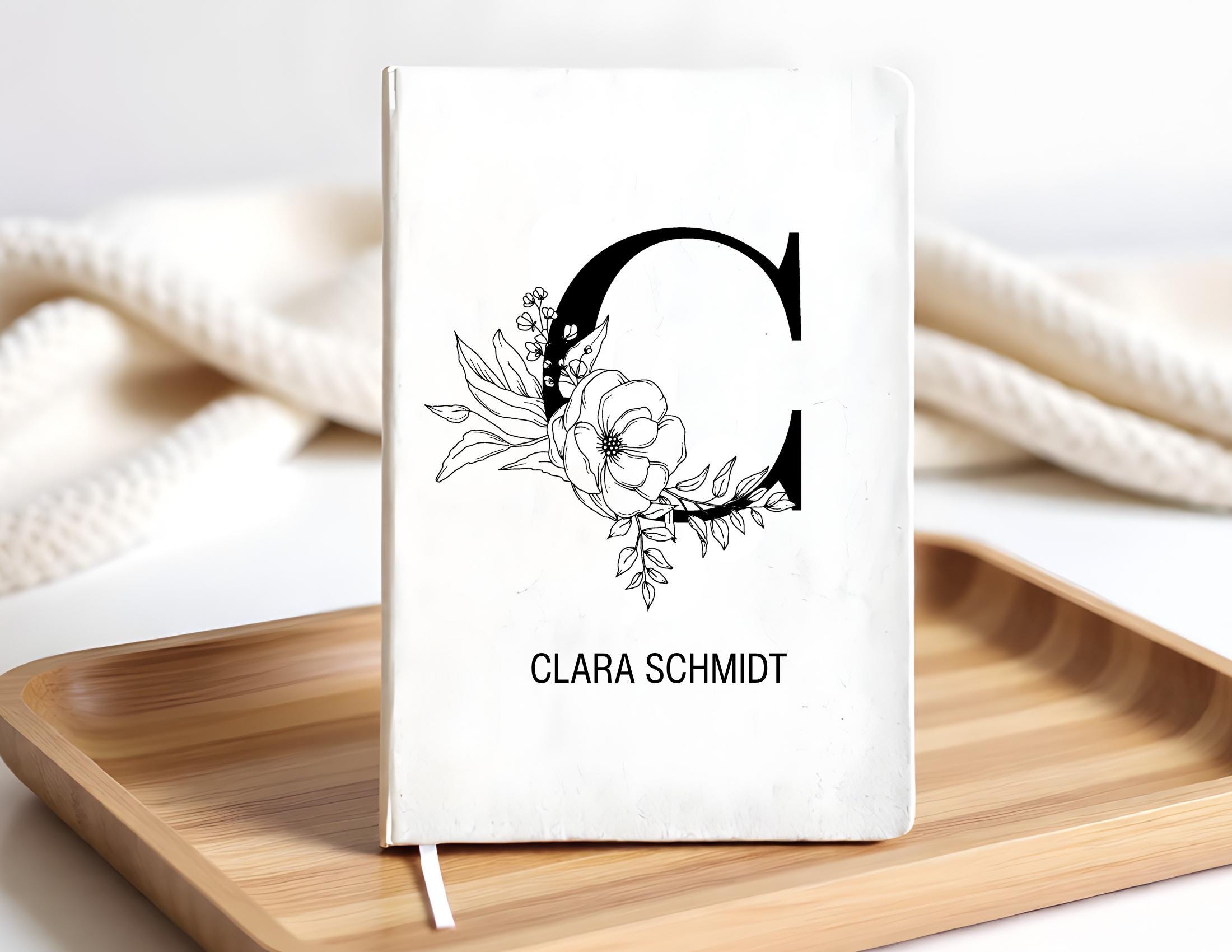 Tagebuch personalisiert | weißes Notizbuch mit Personalisierung | Monogram | A5 liniert | anpassbar auch Titel des Buches