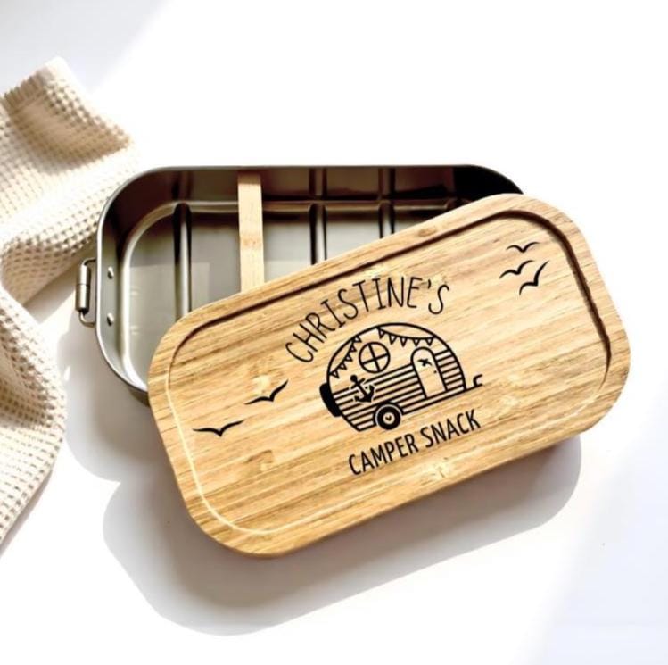 Brotdose für Camper | Camping Lunchbox mit Namen | Camper Frühstück | Geschenk Camping personalisiert