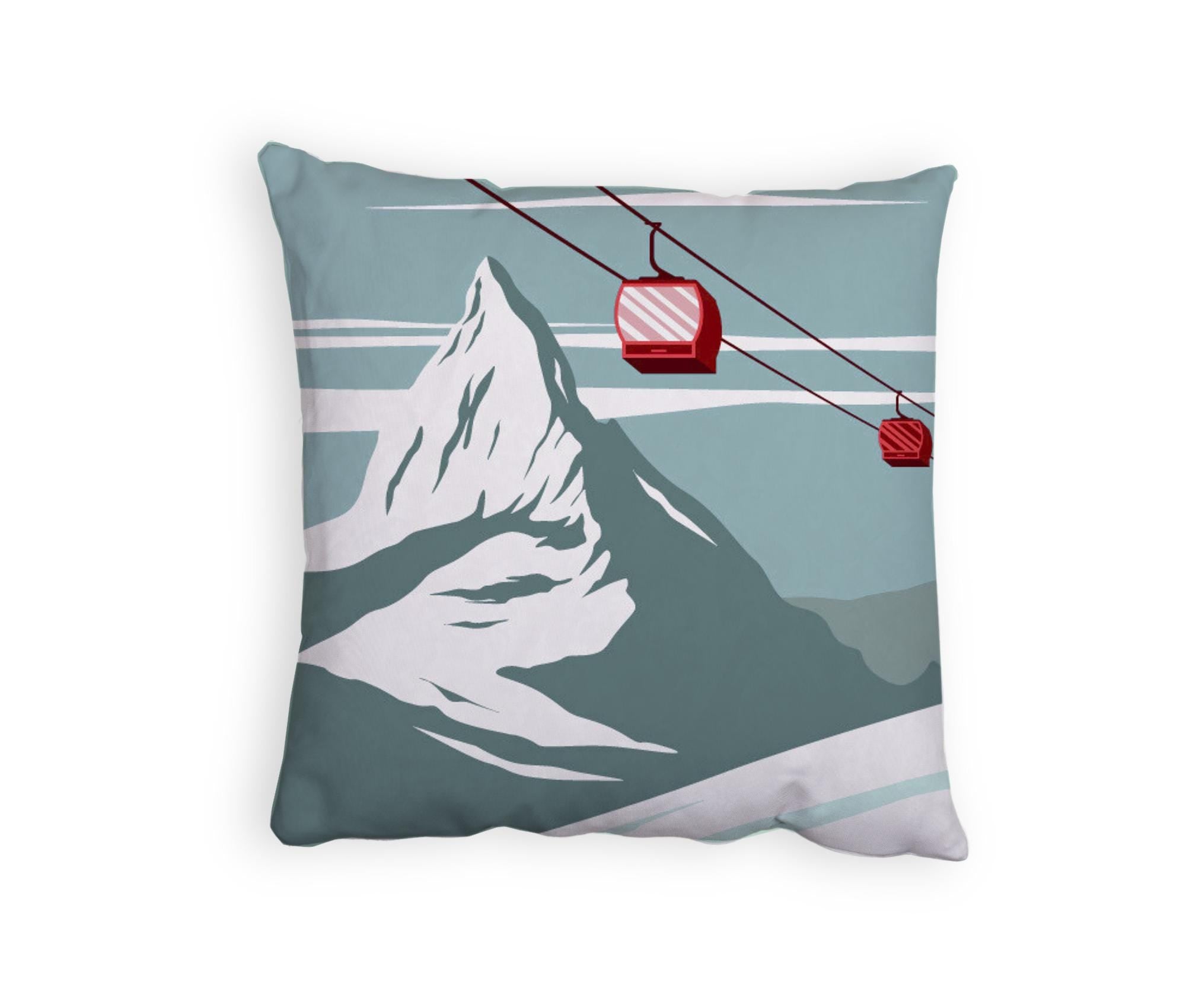Ski Kissen Gondel | Quadratisches Baumwoll-Kissen mit Füllung | Motiv Zermatt Wintersport Skifahren | Geschenk Skifahrer