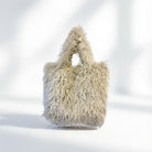 Beige Fell Tasche, Große Tasche aus Kunstfell Flokati