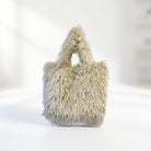 Beige Fell Tasche, Große Tasche aus Kunstfell Flokati