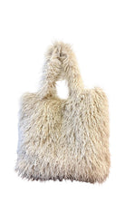 Beige Fell Tasche, Große Tasche aus Kunstfell Flokati