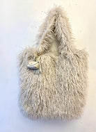 Beige Fell Tasche, Große Tasche aus Kunstfell Flokati