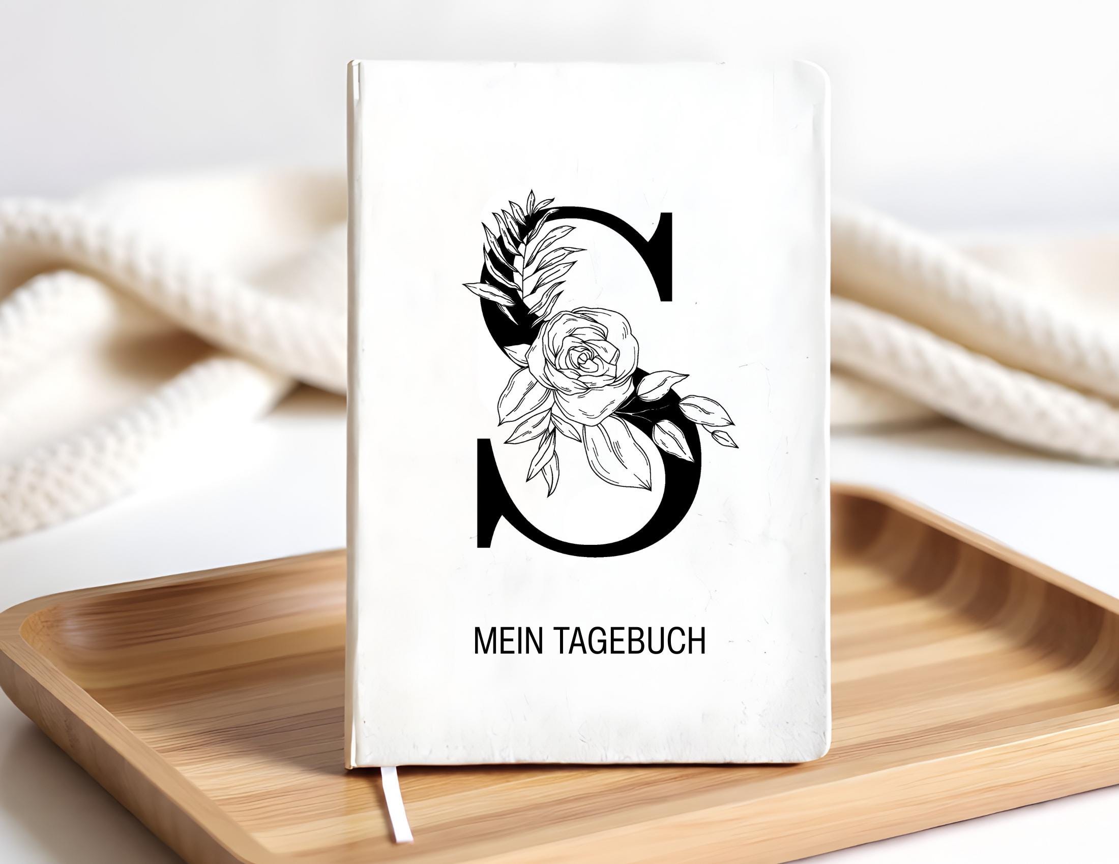 Tagebuch personalisiert | weißes Notizbuch mit Personalisierung | Monogram | A5 liniert | anpassbar auch Titel des Buches