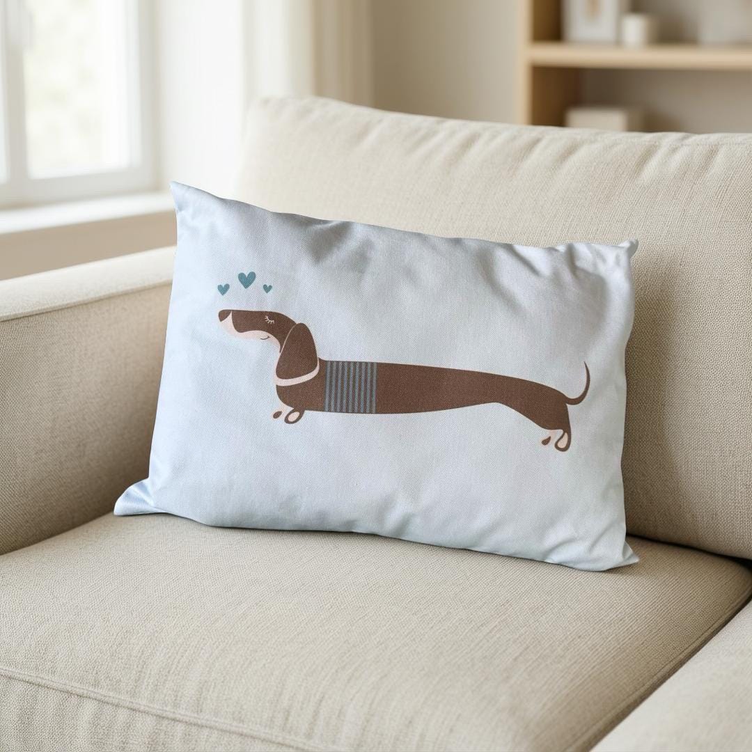 Dackel-Kissen aus Baumwolle | 50 x 35 cm inklusive Füllung | blasses Türkis