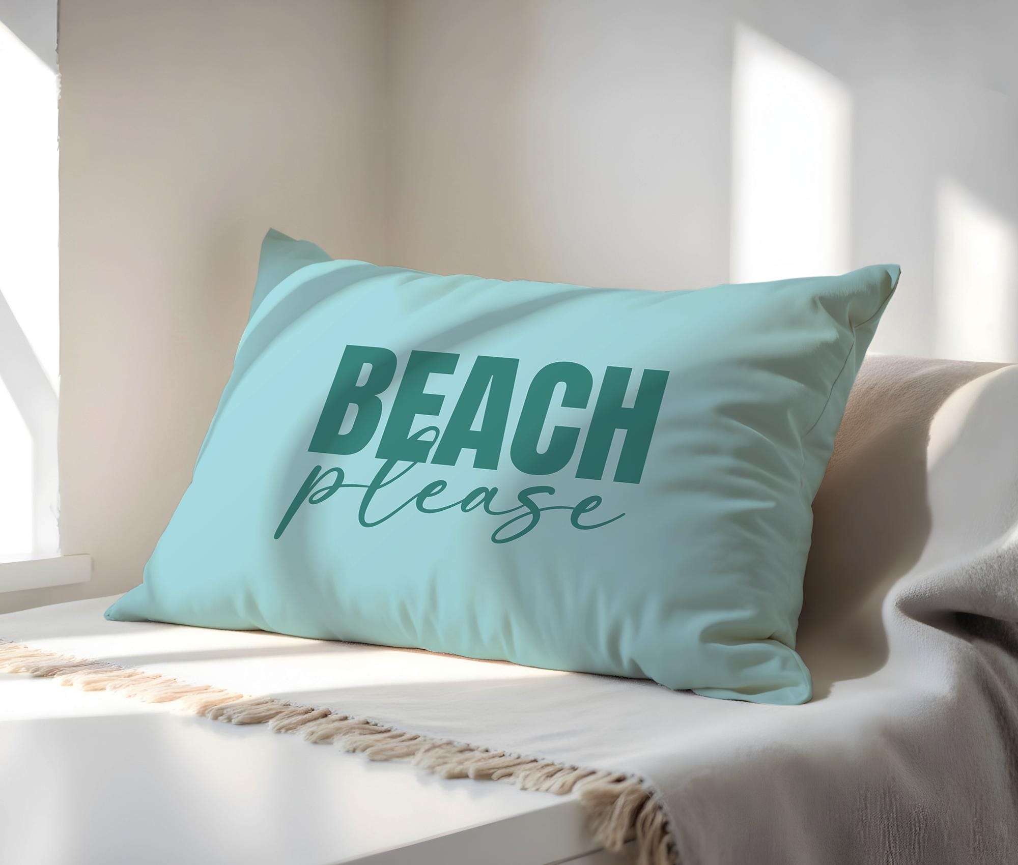 Beach please - Kissen aus Baumwolle | 50 x 35 cm inklusive Füllung | rosa oder türkis