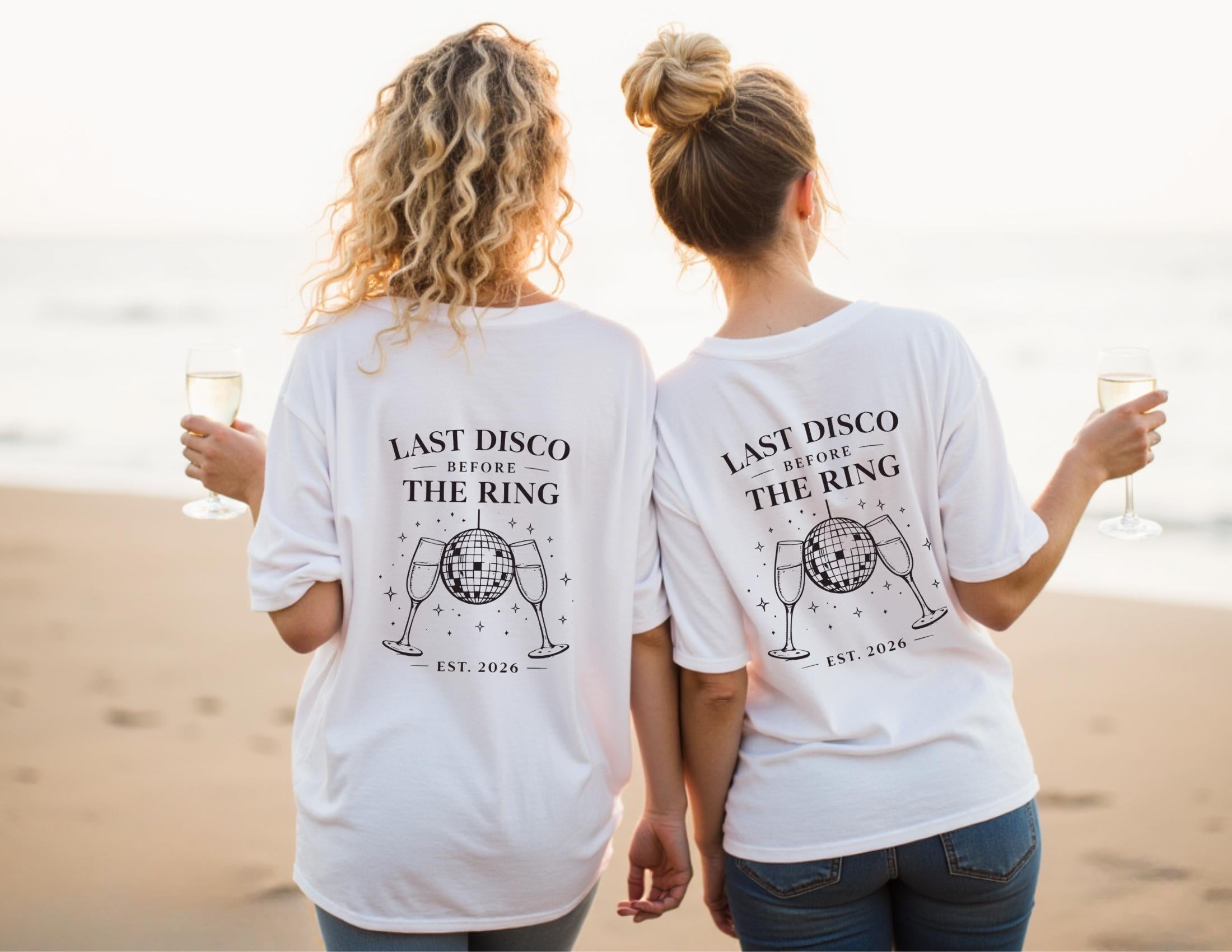Braut- und JGA-Team T-Shirt | personalisiert mit Namen & Jahreszahl | Last Disco before the ring