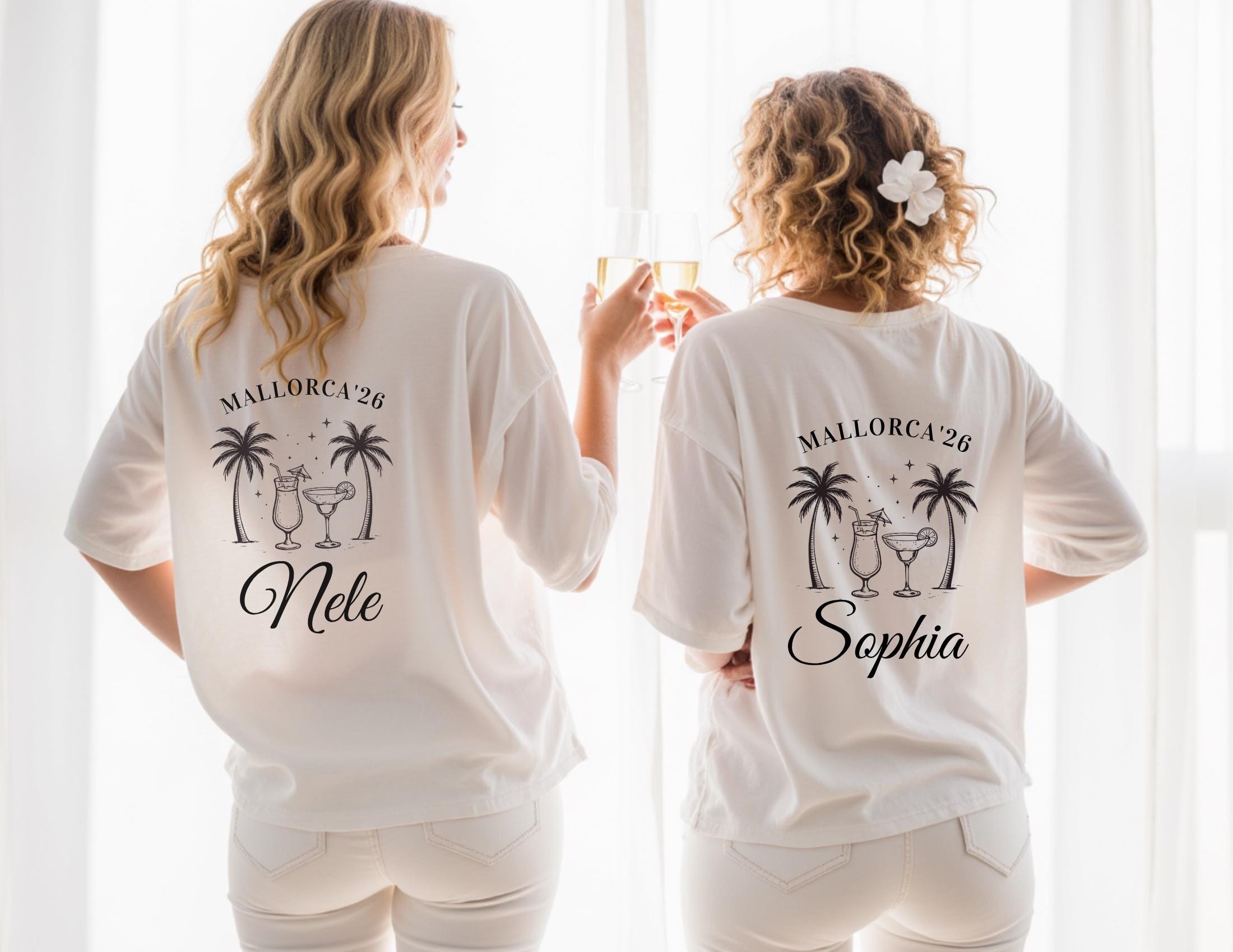 Braut- und JGA-Team T-Shirt | personalisiert mit Namen & Jahreszahl | Mallorca | Mädelstour